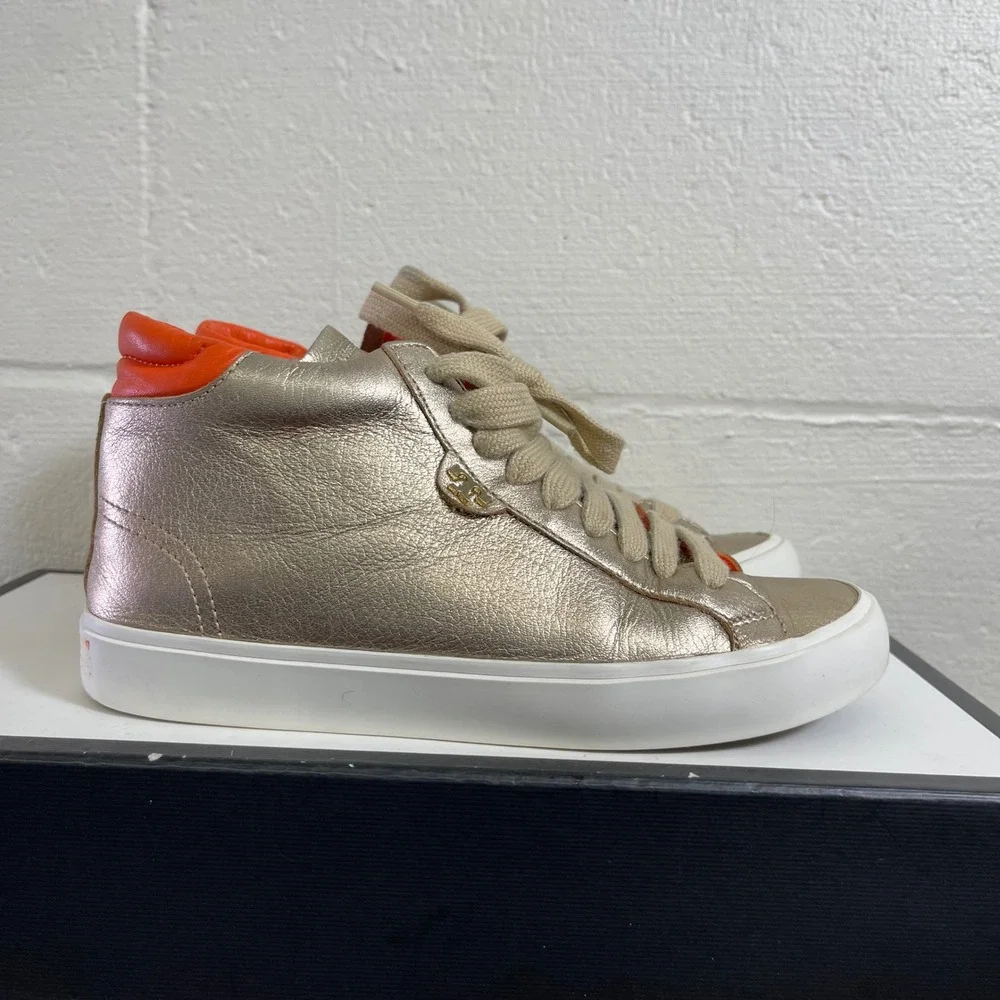Tory Burch 51138433 Metallic Gold Leather High Top Sneaker Lace up Women's 5.5 M